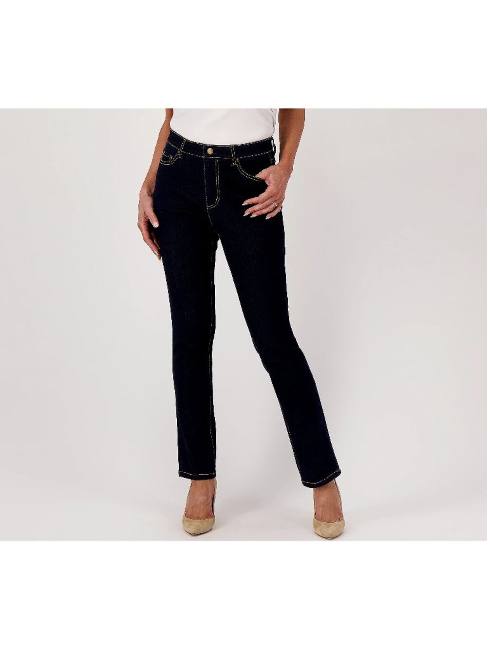 Studio Park x Jayne Brown Jeans XS Reg Straight Leg Tummy Panel Dark Wash NEW